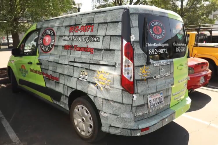 Van with an advertising wrap