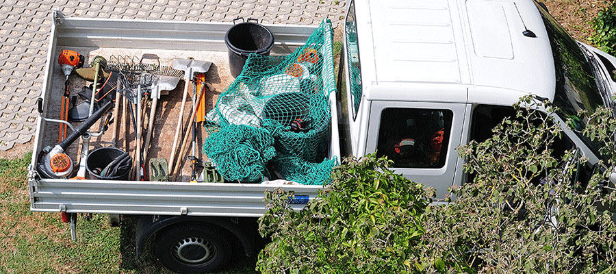 Equipment in the back of a landscape truck