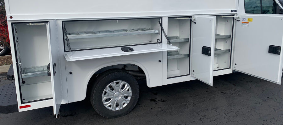 Storage on a plumber's work truck