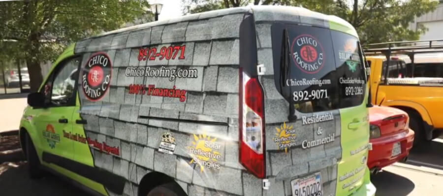 Van with an advertising wrap